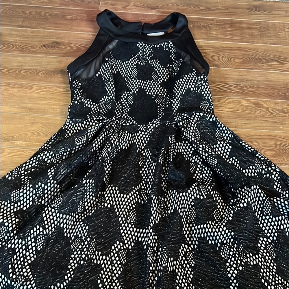 Black and White Halter Fit and Flare Cocktail Dress